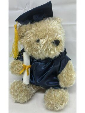 NAVY BLUE Cap & Gown Jostens Teddy Bear Plush Stuffed Animal Graduation Diploma